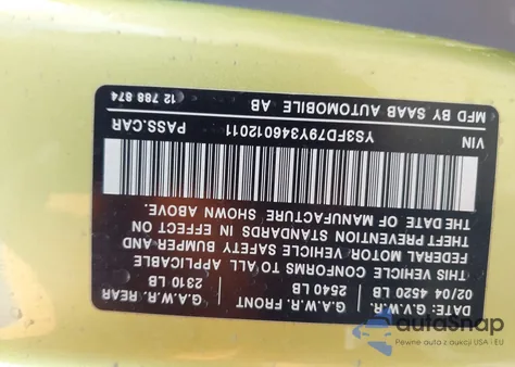 2004 Saab 9-3 Arc from USA, damaged, VIN YS3FD79Y346012011